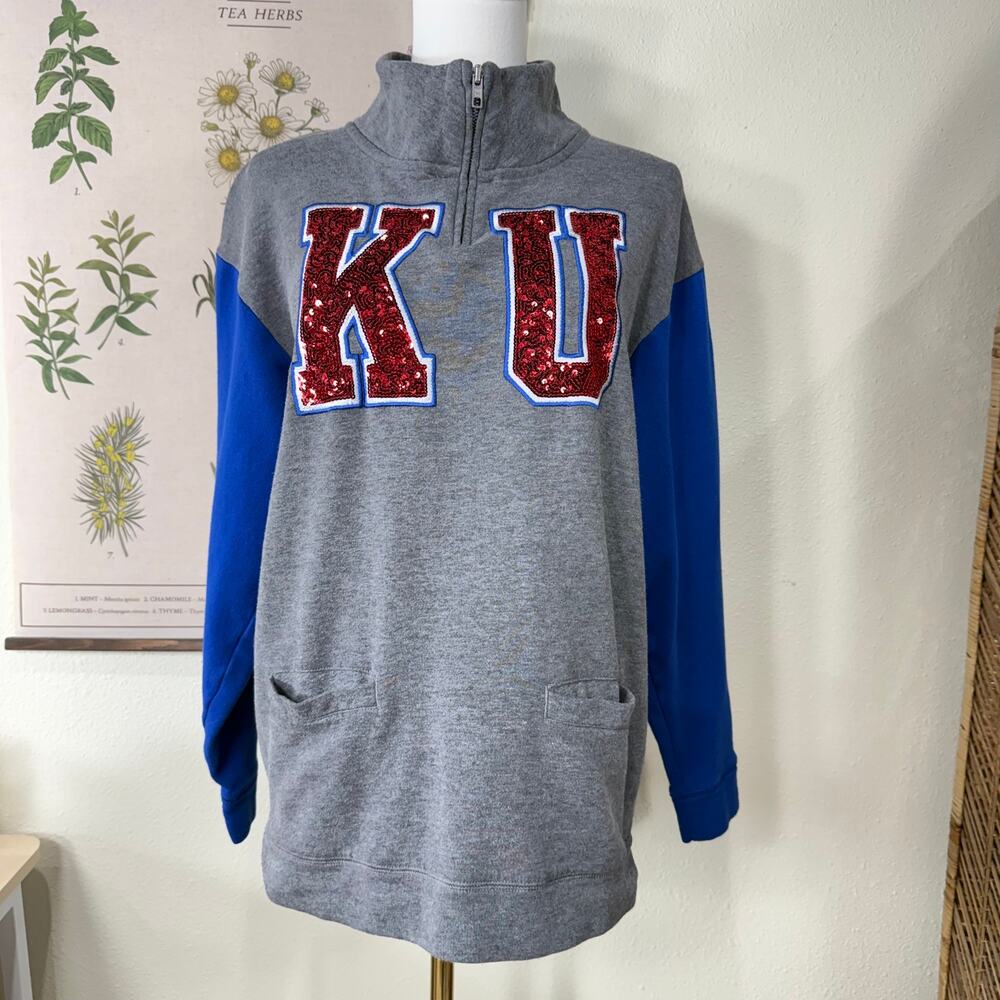 Victoria's Secret Pink Kansas University Sequin Oversized Sweatshirt Preppy XS